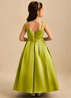 Azazie Audrey Blumenmädchenkleider A-Linie Plissee Matte Satin Kleid Zitronengras image2