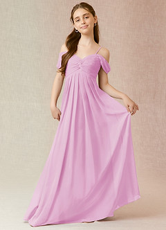 Azazie Kaitlynn Junior Candy Pink A-Line Off the Shoulder Chiffon Dress image1