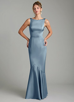 Azazie Tamera Bridesmaid Dresses Dusty Blue Mermaid Pleated Stretch Satin Dress image3