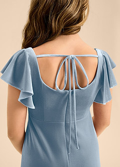 Azazie Bondi Junior Dusty Blue A-Line Bow Velvet Dress image6