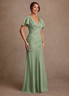 Azazie Jolene Mother of the Bride Dresses Dusty Sage Mermaid Pleated Floral Burnout Dress image3