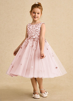Azazie Lana Flower Girl Dresses Blushing Pink A-Line Sleeveless Matte Satin Dress image3