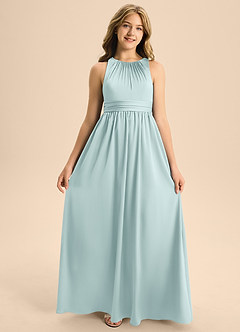 Azazie Jaylah Junior Mist A-Line Pleated Stretch Satin Dress image6