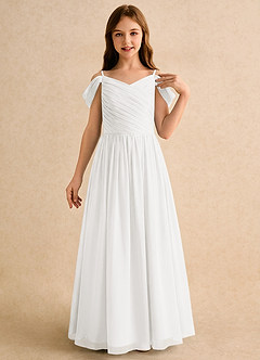 Azazie Chelo Junior Formal vestidos de niña de las flores Vestido de Marfil de Gasa de Corte en A con Plisado image5