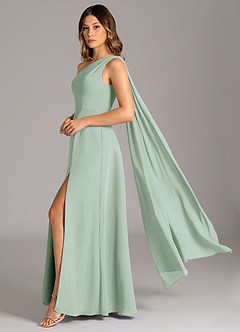 Azazie Tella Bridesmaid Dresses Agave A-Line One Shoulder Chiffon Dress image1