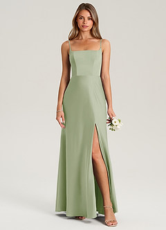 Azazie Lidia Bridesmaid Dresses Dusty Sage Mermaid Side Slit Stretch Satin Dress image5