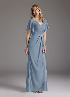 Azazie Song Mother of the Bride Dresses Dusty Blue Mermaid V-Neck Pleated Stretch Chiffon Dress image1