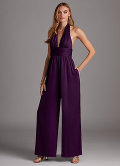 Azazie Oli Bridesmaid Dresses Grape Pleated Stretch Satin Jumpsuit image4