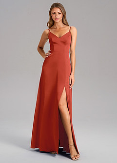 Azazie Talina Robes de demoiselle d'honneur Robe Trapèze en Satin extensible Rouille image3