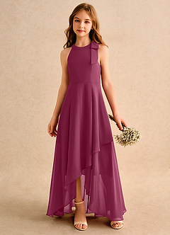Azazie Boop Girls Formal Flower Girl Dresses Mulberry A-Line Bow Chiffon Dress image4