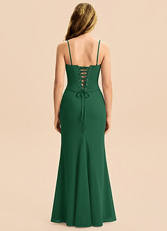 Azazie Sorrel Junior Vestido Verde Oscuro de Gasa de Corte Sirena con Plisado image7