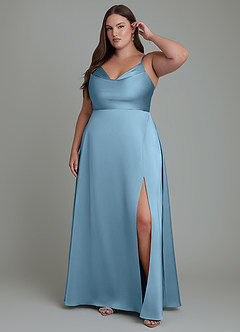 Azazie Sarella Brautjungfernkleider A-Linie Plissee Stretch-Satin Kleid Stahlblau image6