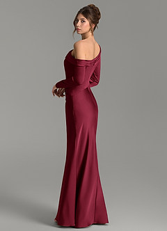 Azazie Sandra Robes de demoiselle d'honneur Robe Sirène en Satin extensible Manches longues Bourgogne image2