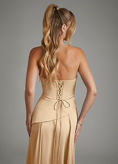 Azazie Gabriela Bridesmaid Dresses Champagne A-Line Corset Stretch Satin Dress image9