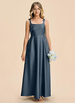 Azazie Azaria Junior Twilight A-Line Pleated Stretch Satin Dress image3