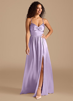 Azazie Zeya Bridesmaid Dresses Lilac A-Line Pleated Metallic Satin Dress image1