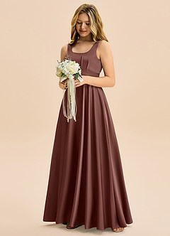 Azazie Gabby Junior Jurk van Stretch Satijn met A-Lijn Geplooid Espresso image4