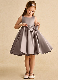 Azazie Jessie Flower Girl Dresses Taupe A-Line Bow Matte Satin Dress image5