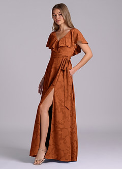 Azazie Lainey Bridesmaid Dresses Burnt Orange A-Line with Pockets Floral Burnout Dress image6