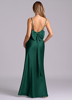 Azazie Kimberly Vestidos de damas de honor Vestido de Esmeralda de Satén Elástico de Corte Recto con Lazo image6