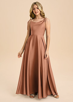 Azazie Popsy Junior A-Line Sløjfe Stræk satin Gulv-længde Junior brudepige Kjole image3