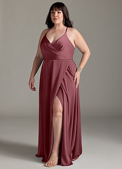 Azazie Davis Bridesmaid Dresses Desert Rose A-Line Pleated Stretch Satin Dress image10