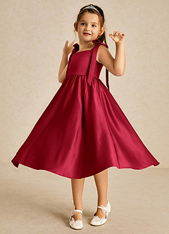 Azazie Chelsie Flower Girl Dresses Scarlet A-Line Bow Matte Satin Dress image3