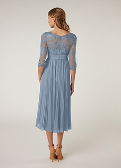 Azazie Tutu Mother of the Bride Dresses Dusty Blue A-Line Boatneck Lace Chiffon Dress image2