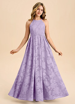 Azazie Arianthe Junior Lilac A-Line Pleated Floral Burnout Dress image1