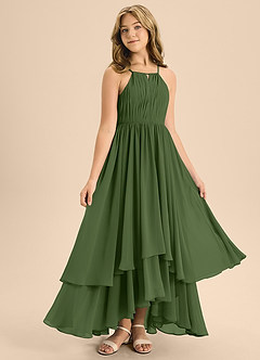 Azazie Elliora Junior Olive A-Line Pleated Chiffon Dress image3