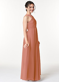 Azazie Kaleigh Junior MAI TAI A-Line Pleated Chiffon Dress image5