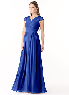 Azazie Organa Bridesmaid Dresses Royal Blue A-Line Pleated Chiffon Dress image3