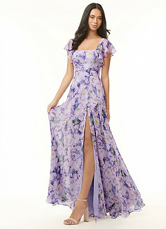 Azazie Bondi Bridesmaid Dresses Lilac Bloom A-Line Ruffled Chiffon Dress image4