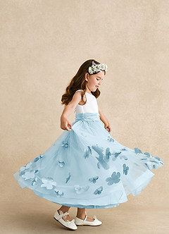 Azazie Vi Blumenmädchenkleider A-Linie ärmellos Tüll Kleid Himmelblau image2