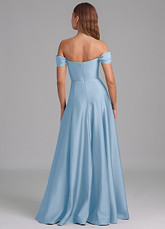 Azazie Seriana Robes de demoiselle d'honneur Robe Trapèze Convertible en Satin extensible Épaule décolletée Poudre Bleue image5
