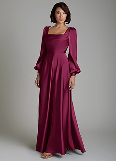 Azazie Solana Bridesmaid Dresses Red Plum A-Line Long Sleeve Stretch Satin Dress image6