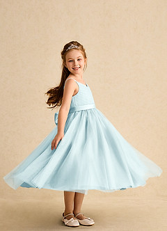 Azazie Patootie vestidos de niña de las flores Vestido de Vidrio Marino de Tul de Corte En A con Tirante Espagueti image3
