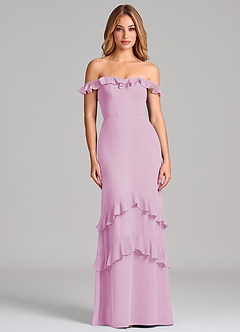 Azazie Marilynn Final Sale Dusty Blue Mermaid Off the Shoulder Chiffon Dress image3