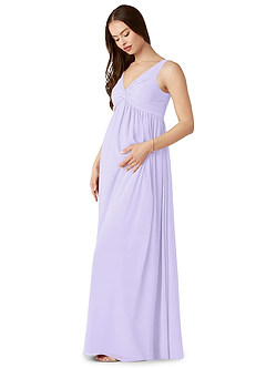 Azazie Yetta Maternity Bridesmaid Dresses A-Line V-Neck Gathered Chiffon Floor-Length Dress image4