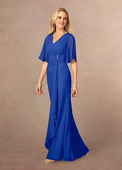Azazie Carson Mother of the Bride Dresses Royal Blue A-Line V-Neck Lace Chiffon Dress image2