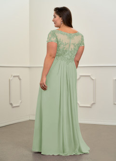 Azazie Dunja Mère de la mariée Robes Robe Trapèze en Mousseline de soie Col V en dentelle Vert Sauge image8