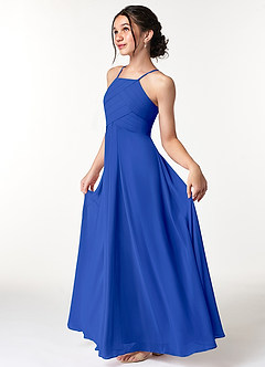 Azazie Ginger Junior Royal Blue A-Line Pleated Chiffon Dress image6