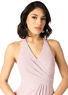 Azazie Danica Bridesmaid Dresses Blushing Pink A-Line Pleated Chiffon Dress image4
