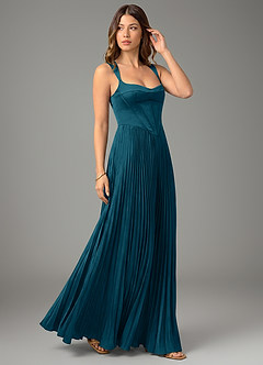 Azazie Avenelle Bridesmaid Dresses Ink Blue A-Line Corset Stretch Satin Dress image5