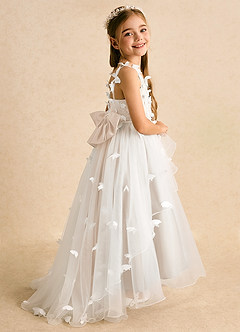 Azazie Darlina Robe Demoiselle D'honneur Fillette Robe Princesse en Tulle Dentelle Ivoire Albâtre Blanc image1