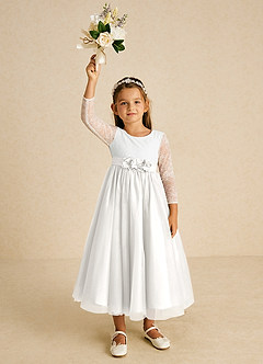 Azazie Mae Flower Girl Dresses Ivory A-Line Bow Tulle Dress image4