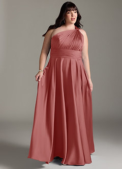 Azazie Charlize Jurken voor bruidsmeisjes Jurk van Stretch Satijn met A-lijn One-shoulder Antieke Roos image11