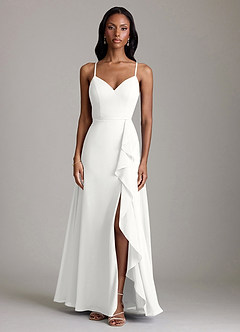 Azazie Naeem Vestidos de damas de honor Vestido de Blanco de Gasa de Corte en A con Cuello en V fruncido image3