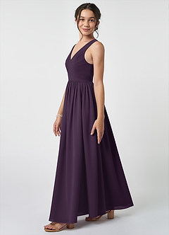 Azazie Keyla Junior A-Linie Plissee Chiffon Kleid Pflaume image3