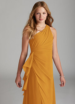 Azazie Maive Junior Vestido de Caramelo de Gasa de Corte en A con Plisado image4